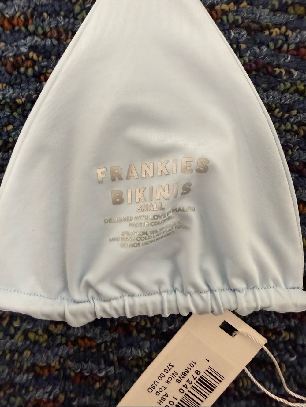 NWT Frankies Bikinis Nick Triangle Bikini Top Ash Blue Small MSRP $70 - Picture 7 of 7